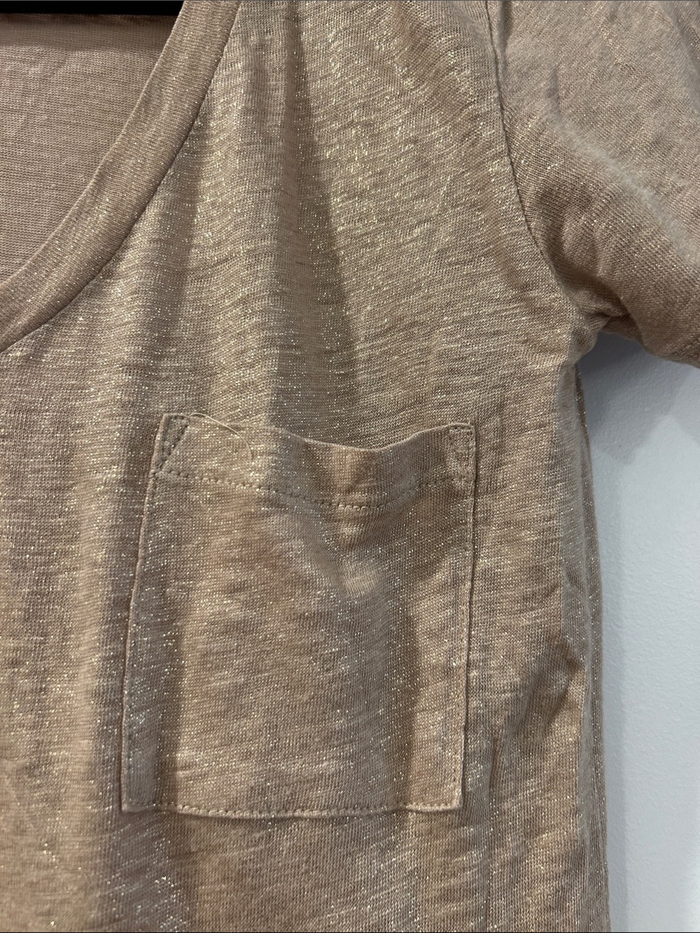 J. Crew Linen Shimmery Gold V-Neck Pocket Tee, XS - Picture 4 of 8